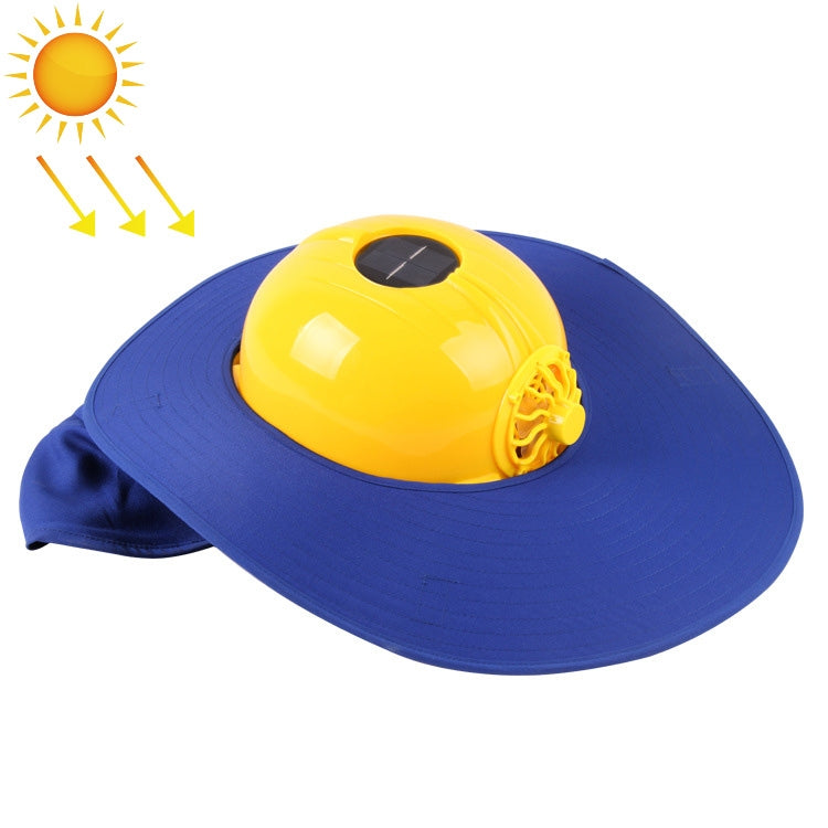 Solar Charging Safety Helmet with Fan & Sunshade Outdoor Hard Hat (Yellow+Blue)