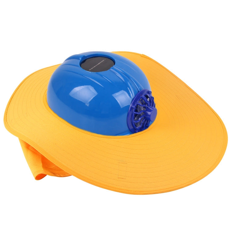 Solar Charging Safety Helmet with Fan & Sunshade Outdoor Hard Hat (Blue+Yellow)