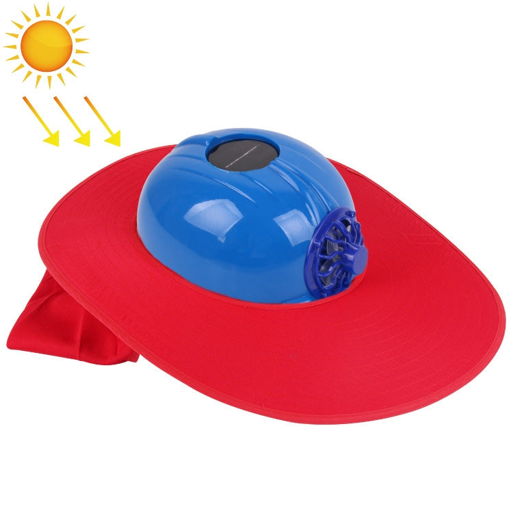 Solar Charging Safety Helmet with Fan & Sunshade Outdoor Hard Hat (Blue+Red)