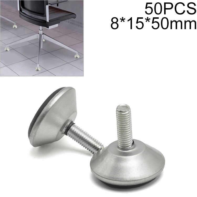 50 PCS M8 50mm Adjustable Support Plastic Chassis Metal Screw Furniture Mat (15mm)