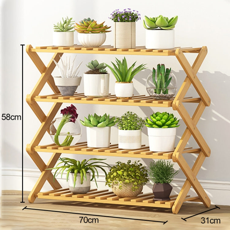 4-Layer Balcony Living Room Collapsible Solid Wood Flower Stand Potted Planting Shelves, Length: 70cm