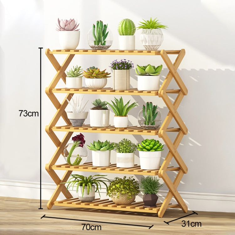 5-Layer Balcony Living Room Collapsible Solid Wood Flower Stand Potted Planting Shelves, Length: 70cm