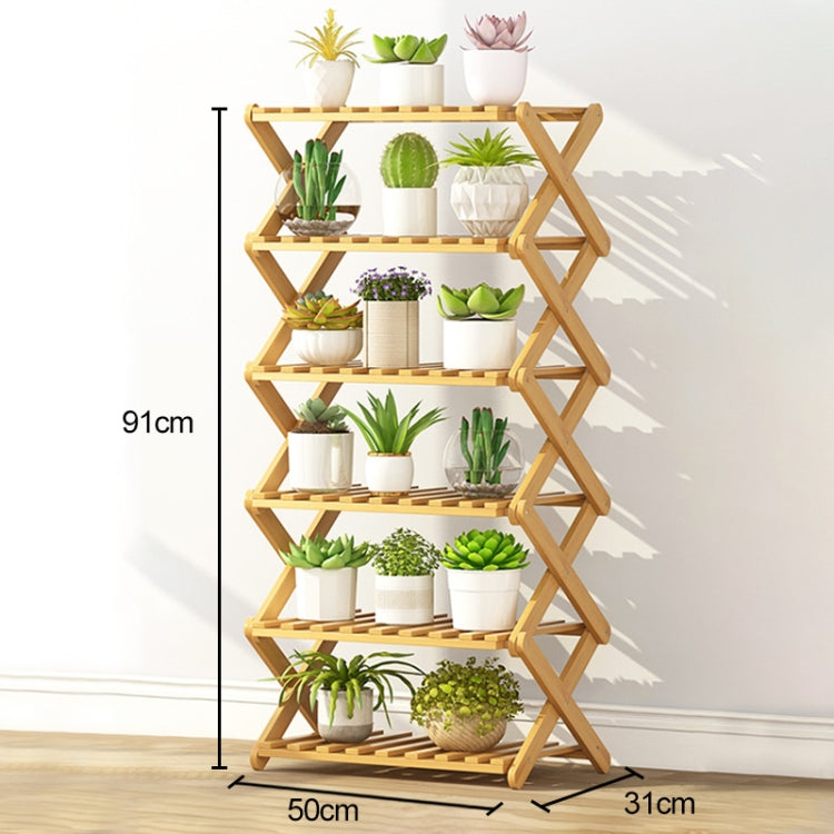 6-Layer Balcony Living Room Collapsible Solid Wood Flower Stand Potted Planting Shelves, Length: 50cm