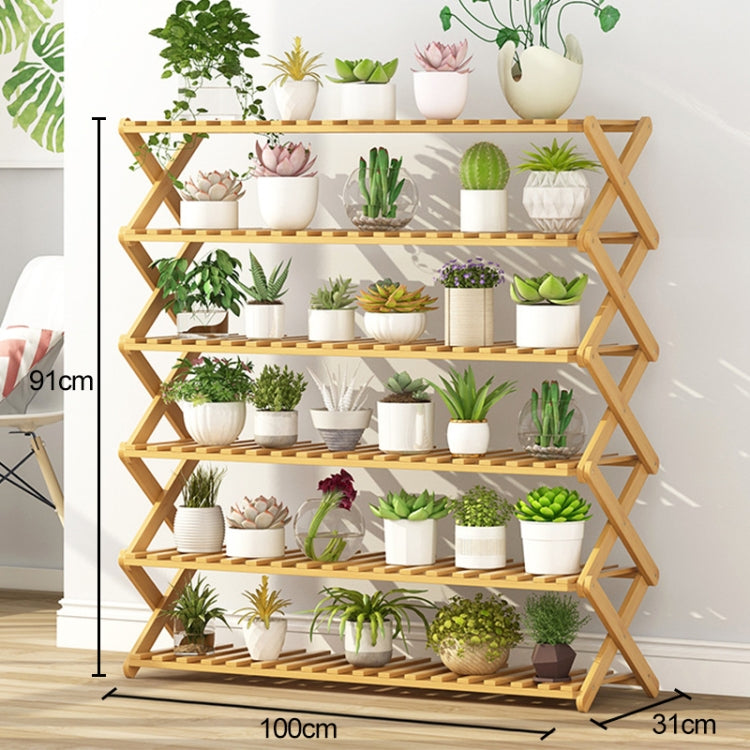 6-Layer Balcony Living Room Collapsible Solid Wood Flower Stand Potted Planting Shelves, Length: 100cm