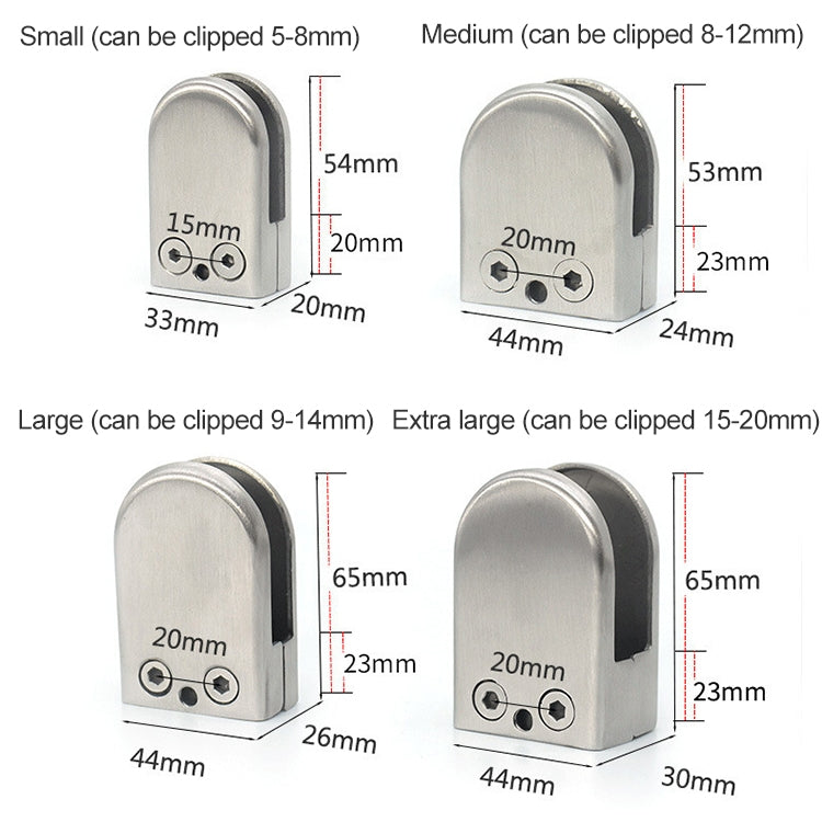 2 PCS 15-20mm Flat Bottom Matte Polished 201 Stainless Steel Fixed Clip Railing Glass Wood Layer Board Clamp Bracket