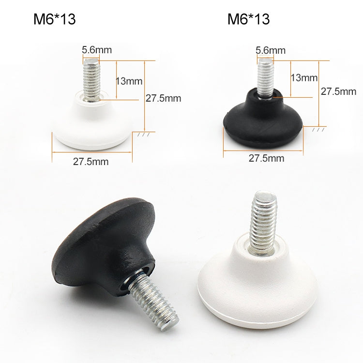 100 PCS Adjustable Foot Pad Furniture Screw Support Stub, M6x13 (White)