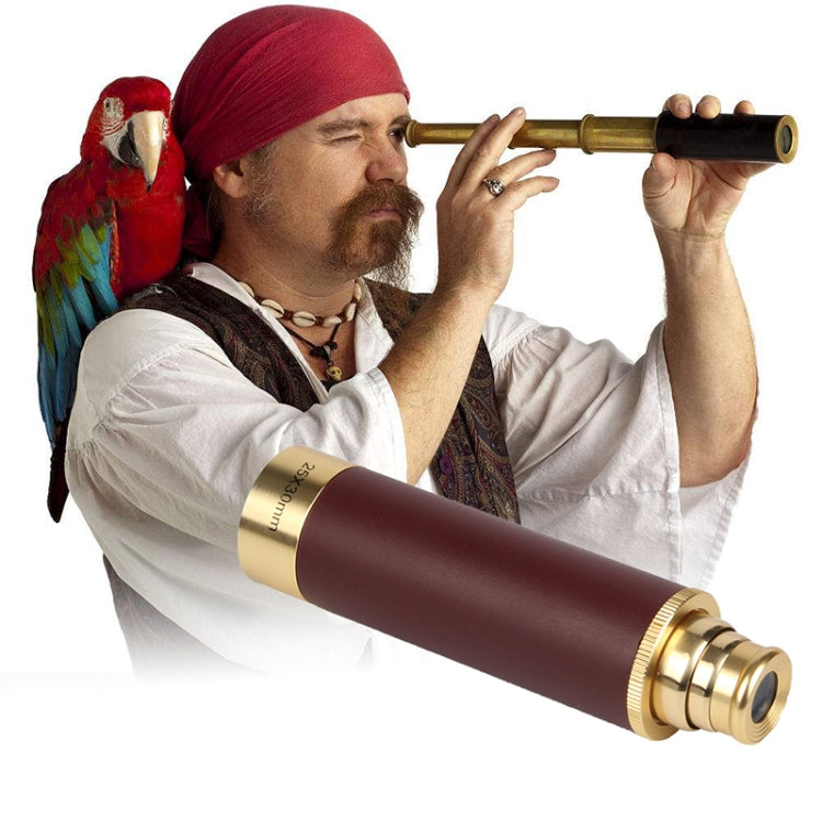 25x30 Portable Pirate Monocular Professional Vision Monocular Telescope with Leather Bag(Gold)