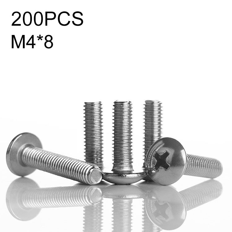 200 PCS 201 Stainless Steel Cross Large Flat Head Screw, M4x8