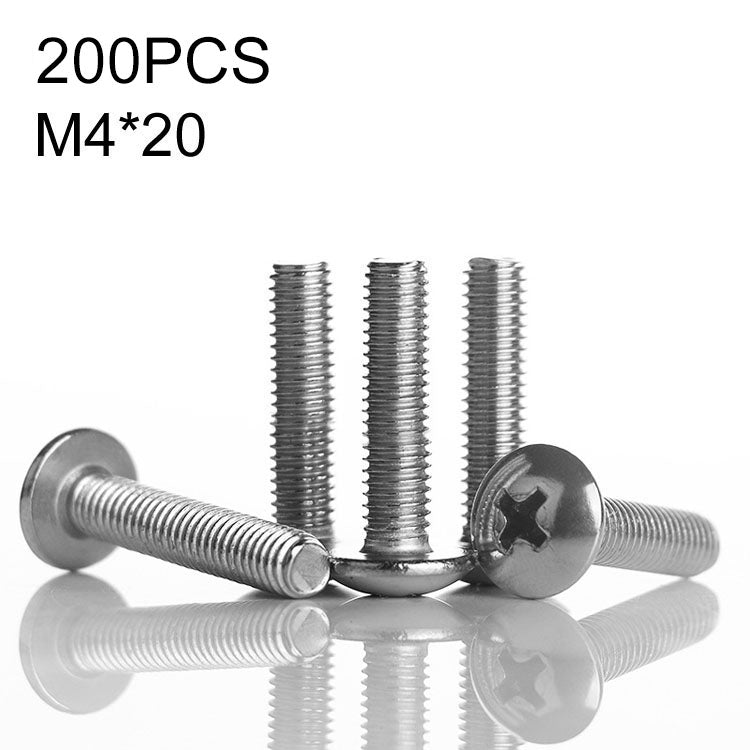 200 PCS 201 Stainless Steel Cross Large Flat Head Screw, M4x20