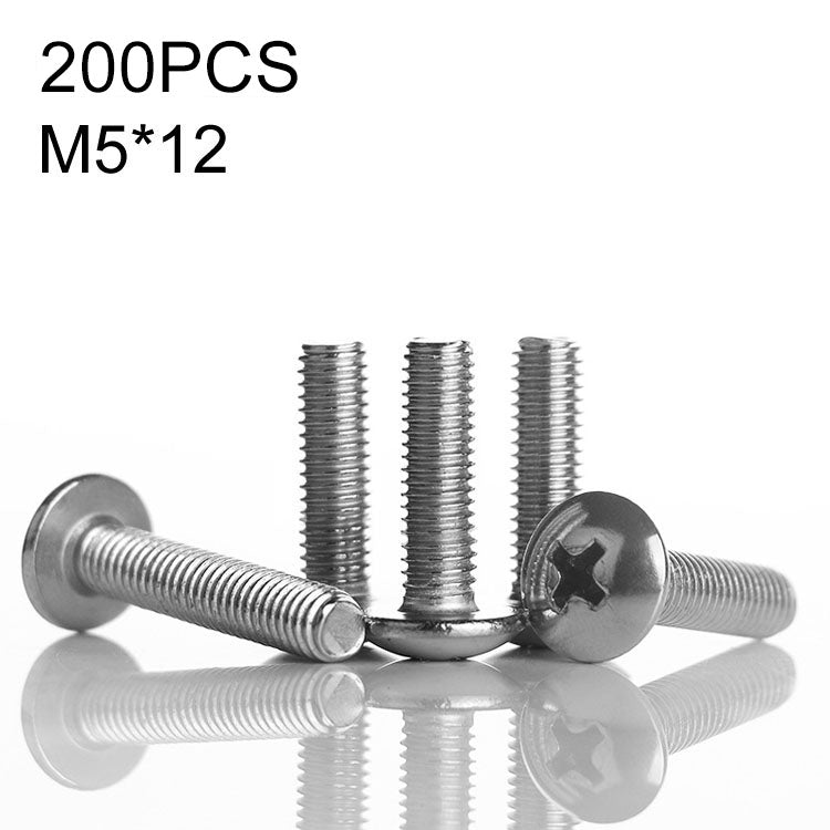 200 PCS 201 Stainless Steel Cross Large Flat Head Screw, M5x12