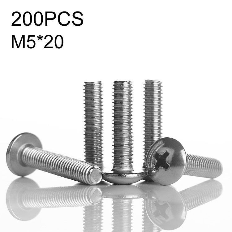 200 PCS 201 Stainless Steel Cross Large Flat Head Screw, M5x20
