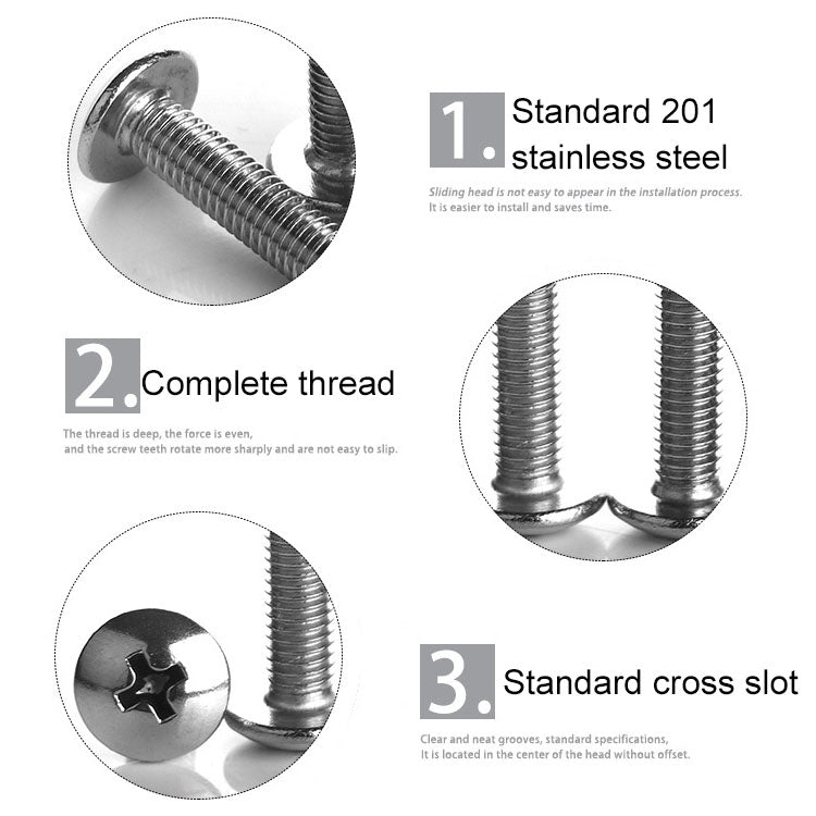 200 PCS 201 Stainless Steel Cross Large Flat Head Screw, M6x18