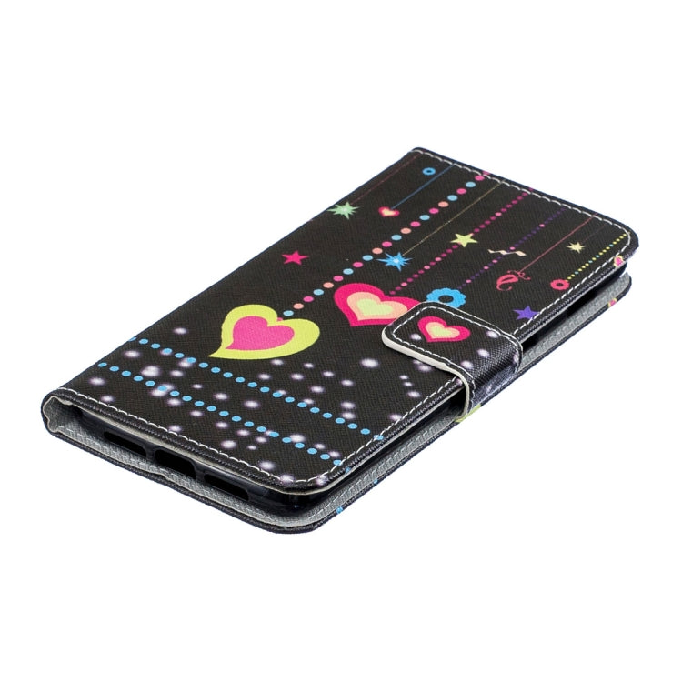 Colored Heart Pattern Horizontal Flip Leather Case for OnePlus 6T, with Holder & Card Slots & Wallet