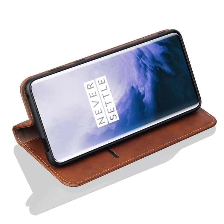 Casual Style Retro Crazy Horse Texture Horizontal Flip Leather Case for OnePlus 7 Pro, with Card Slots & Holder & Wallet