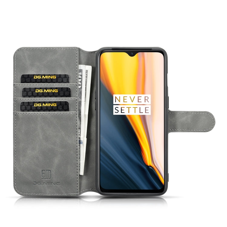 DG.MING Retro Oil Side Horizontal Flip Case for OnePlus 7, with Holder & Card Slots & Wallet