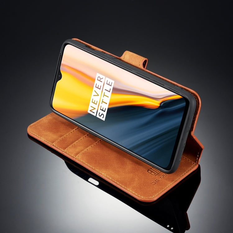 DG.MING Retro Oil Side Horizontal Flip Case for OnePlus 7, with Holder & Card Slots & Wallet