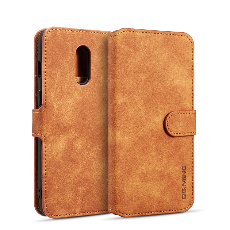DG.MING Retro Oil Side Horizontal Flip Case for OnePlus 7, with Holder & Card Slots & Wallet