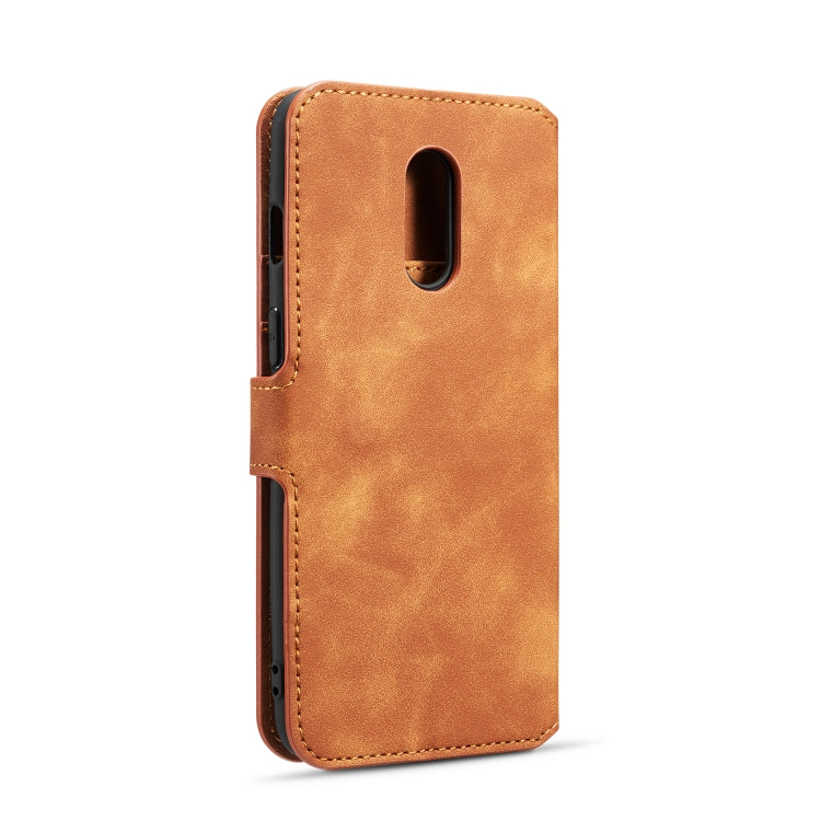 DG.MING Retro Oil Side Horizontal Flip Case for OnePlus 7, with Holder & Card Slots & Wallet