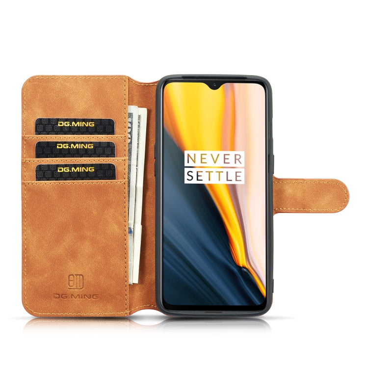 DG.MING Retro Oil Side Horizontal Flip Case for OnePlus 7, with Holder & Card Slots & Wallet