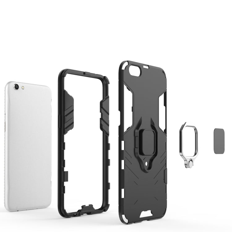 PC + TPU Shockproof Protective Case for OPPO R9s, with Magnetic Ring Holder (Grey)