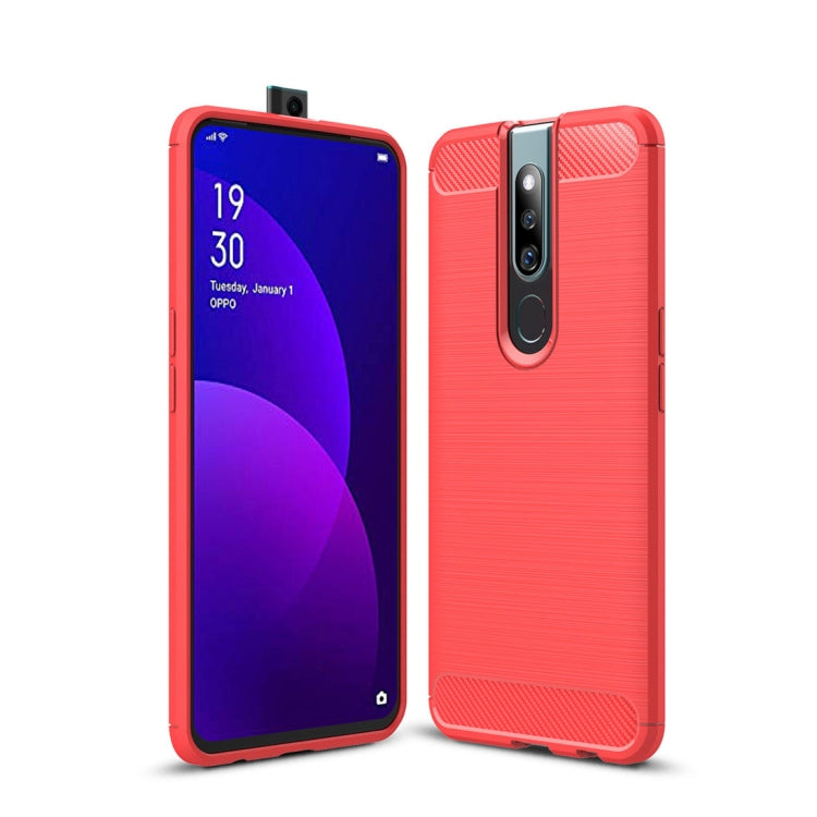 Brushed Texture Carbon Fiber Shockproof TPU Case for OPPO F11 Pro (Red)