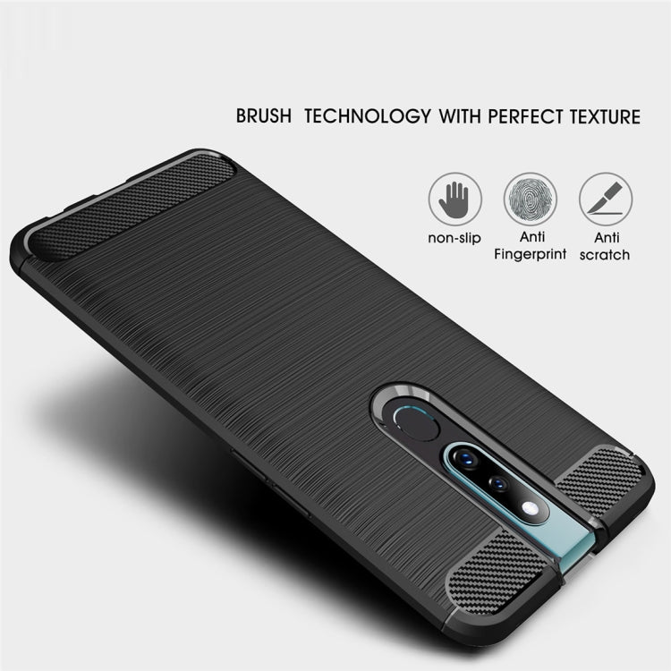 Brushed Texture Carbon Fiber Shockproof TPU Case for OPPO F11 Pro (Red)