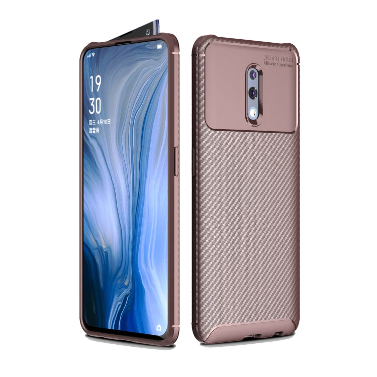 Carbon Fiber Texture Shockproof TPU Case for OPPO Reno (Brown)