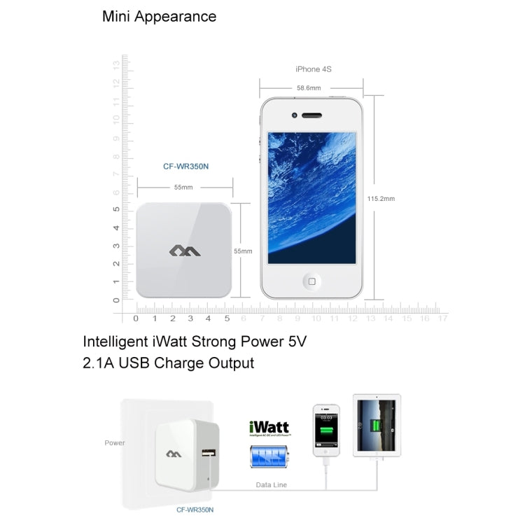COMFAST CF-WR350N Comfast Mini Wifi Router 300Mbps 802.11n/g/b Repeater Booster with 2A USB Port, US Plug(White)