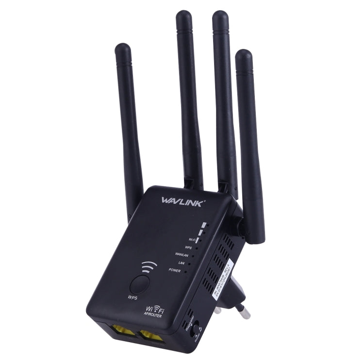 Wavlink WS-WN575A3 5GHz 866Mbps + 2.4GHz 300Mbps Dual Band Wireless Mini Wall Plug Router WiFi Repeater with 4 External Antennas(Black)