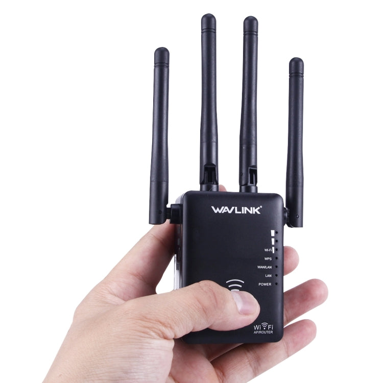Wavlink WS-WN575A3 5GHz 866Mbps + 2.4GHz 300Mbps Dual Band Wireless Mini Wall Plug Router WiFi Repeater with 4 External Antennas(Black)
