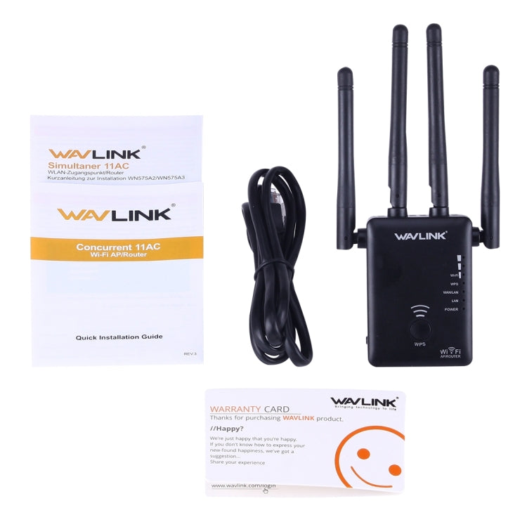 Wavlink WS-WN575A3 5GHz 866Mbps + 2.4GHz 300Mbps Dual Band Wireless Mini Wall Plug Router WiFi Repeater with 4 External Antennas(Black)