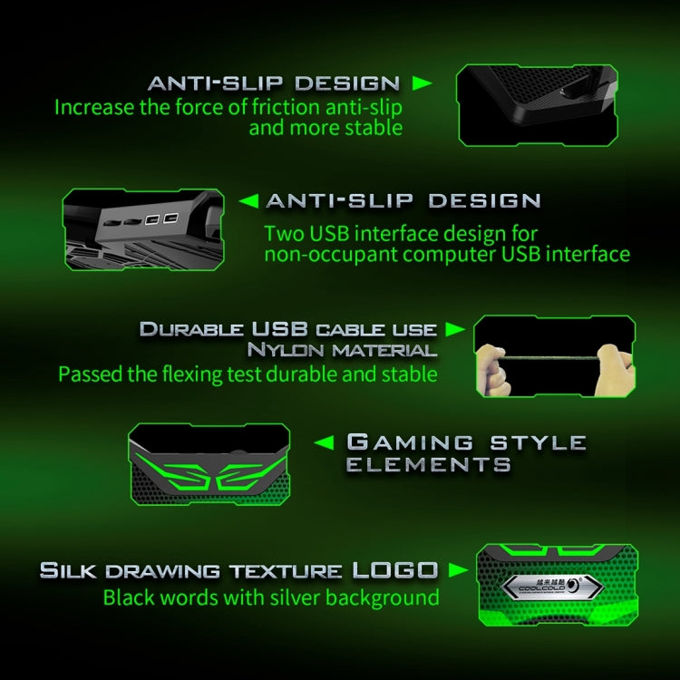 Ice Troll 2S COOLCOLD DC 9V Dual USB Five Fans Cooler Stand Radiator Cooling Pad for 12-17 inch Gaming Laptop Notebook(Camouflage)