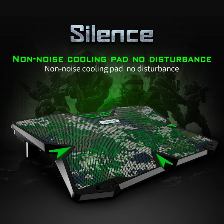 Ice Troll 2S COOLCOLD DC 9V Dual USB Five Fans Cooler Stand Radiator Cooling Pad for 12-17 inch Gaming Laptop Notebook(Camouflage)