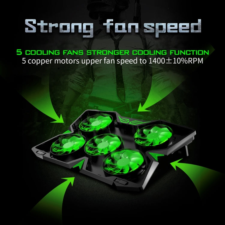 Ice Troll 2S COOLCOLD DC 5V Dual USB Five Fans Cooler Air-cooled Radiator Cooling Pad for 12-17 inch Gaming Laptop Notebook(Camouflage)