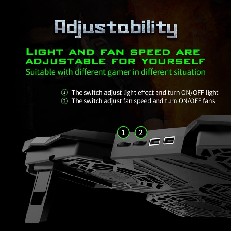 Ice Troll 2S COOLCOLD DC 5V Dual USB Five Fans Cooler Air-cooled Radiator Cooling Pad for 12-17 inch Gaming Laptop Notebook(Camouflage)