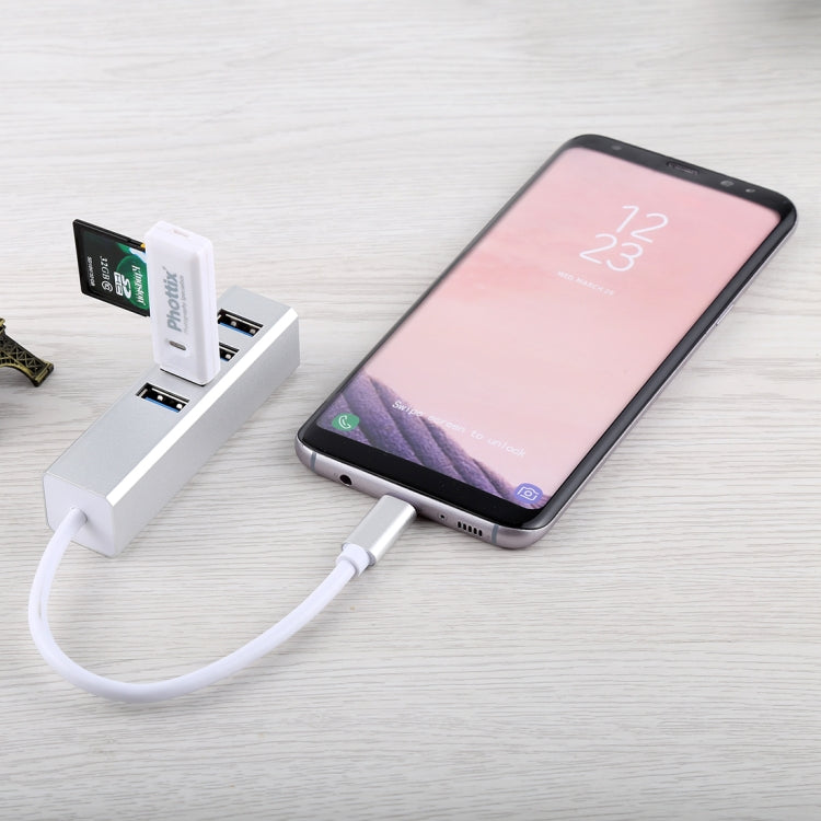 5Gbps Super Speed Self / Bus Power 4 Ports USB 3.0 to USB-C / Type-C HUB Converter (Silver)