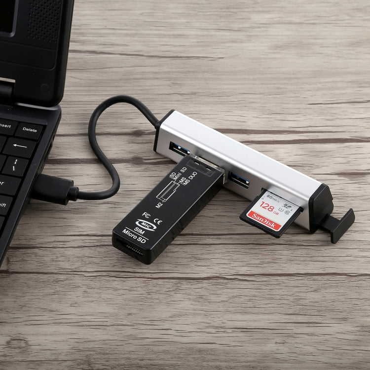 Multi-functional USB-C / Type-C to 3 x USB 3.0 + SD / TF Card Reader HUB with Hidden Phone Holder