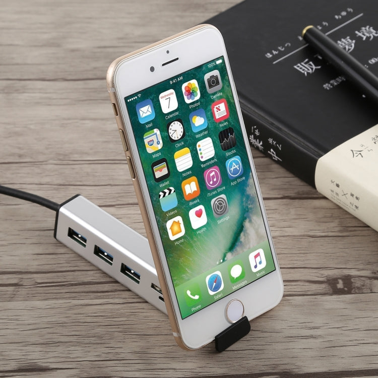 Multi-functional USB-C / Type-C to 3 x USB 3.0 + SD / TF Card Reader HUB with Hidden Phone Holder