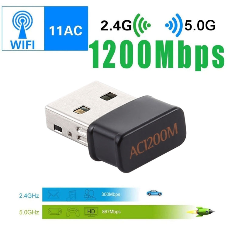AC1200Mbps 2.4GHz & 5GHz Dual Band USB 2.0 WiFi Adapter External Network Card (Black)