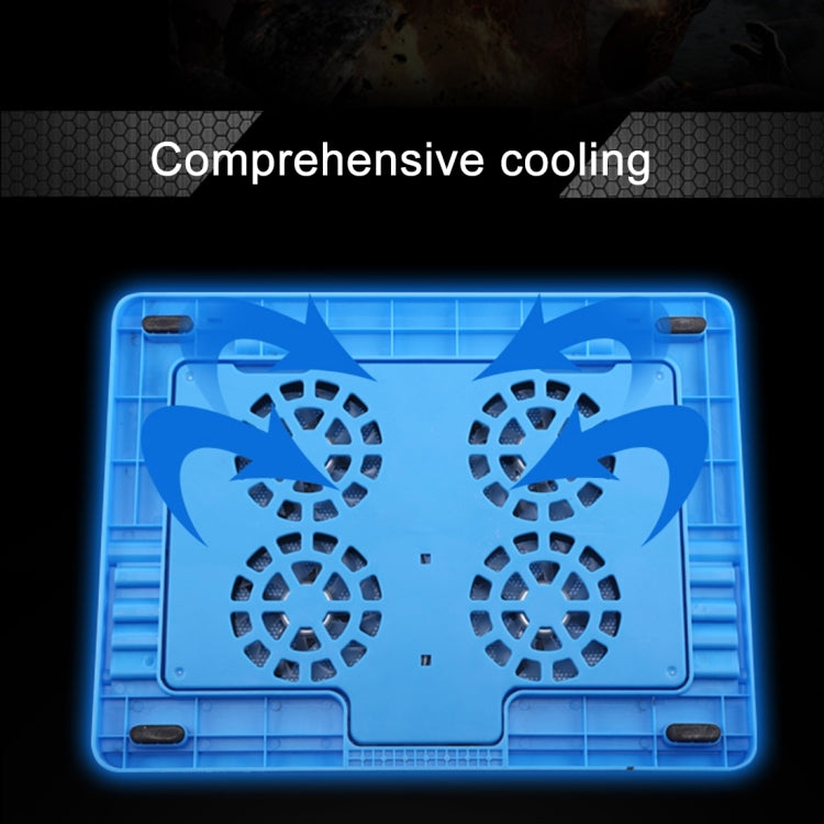 NUOXI H2 Four Fans Ultra Silent CPU Notebook Computer Cooling Base USB Cooler Pad with 2 x USB Ports(Black)