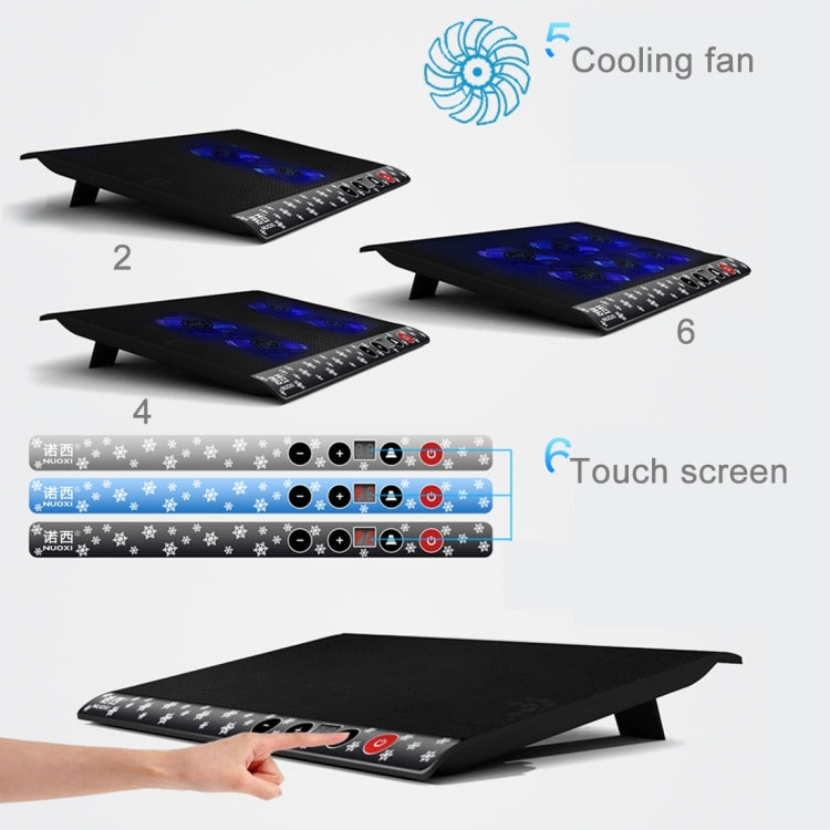 NUOXI M6 Six Fans Touch Ultra Silent Metal Surface Notebook Computer Cooling Base USB Cooler Pad with 2 x USB Ports