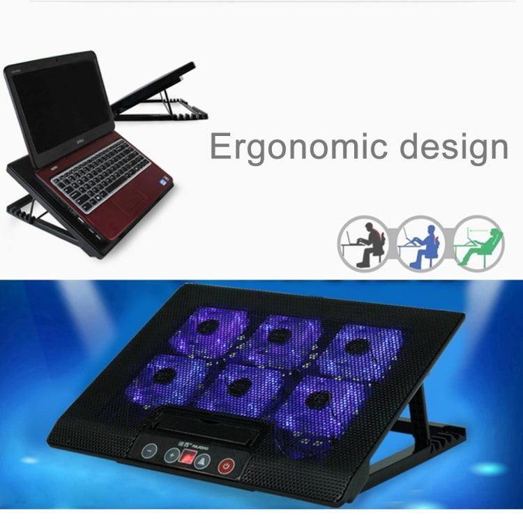 NUOXI M8 Six Fans Touch Ultra Silent CPU Notebook Computer Cooling Base USB Cooler Pad with 2 x USB Ports(Blue)