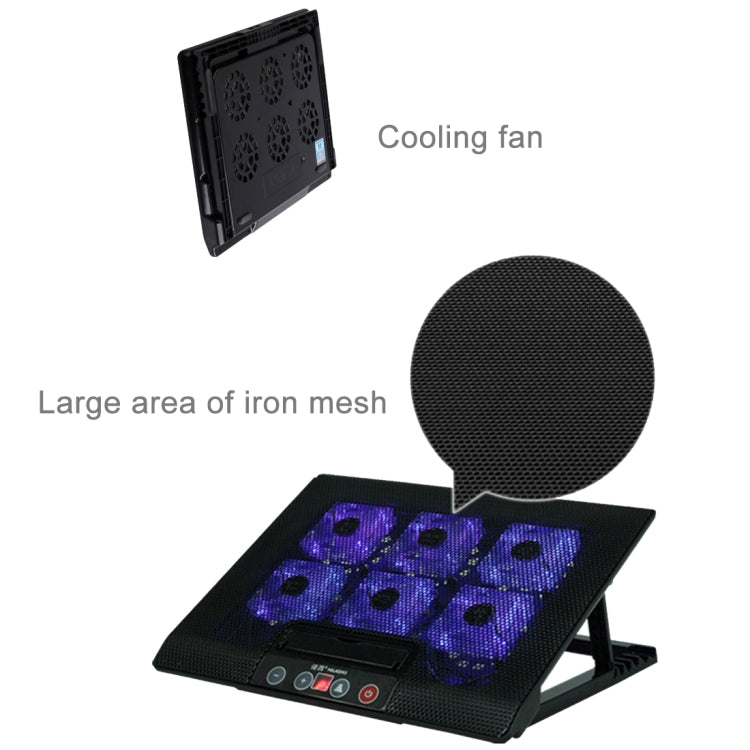 NUOXI M8 Six Fans Touch Ultra Silent CPU Notebook Computer Cooling Base USB Cooler Pad with 2 x USB Ports(Blue)