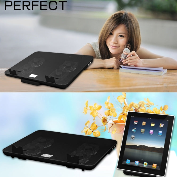 NUOXI S400 Four Fans Silent CPU Notebook Computer Cooling Base Cooler Pad with 2 x USB Ports & Tablet Holder(White)