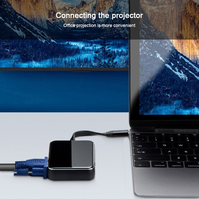 KZ-C-301 7 in 1 VGA Interface + PD Power Supply Port + HDMI HD Interface + 2 USB 3.0 Interface to USB-C / Type-C Interface Glass Surface Multifunction HUB Docking Station with SD & TF Card Slots(Black)