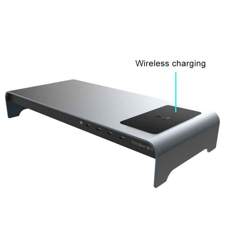 Vaydeer Desktop PC Display Heightening Shelf Storage Rack with 4 USB Port, Wireless Charging Version