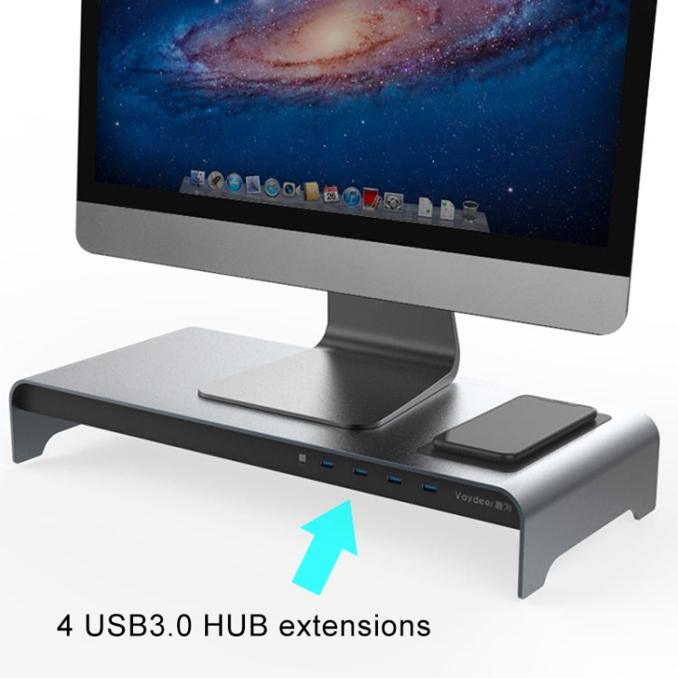 Vaydeer Desktop PC Display Heightening Shelf Storage Rack with 4 USB Port, Wireless Charging Version