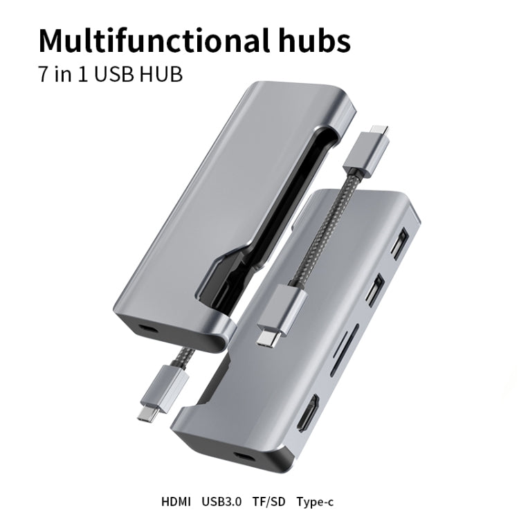 Basix T1907b 7 In 1 Multi-function Type-C / USB-C HUB Expansion Dock(Silver)
