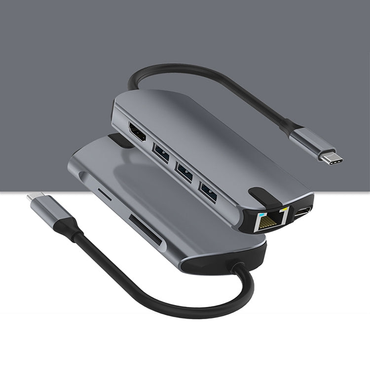 Basix T1908 8 In 1 Multi-function Type-C / USB-C HUB Expansion Dock(Grey)