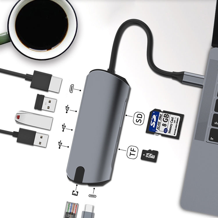 Basix T1908 8 In 1 Multi-function Type-C / USB-C HUB Expansion Dock(Grey)